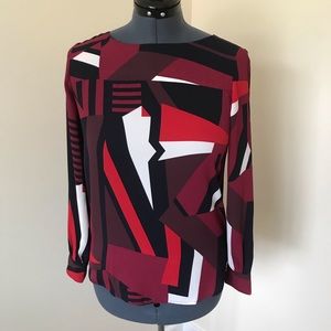 ANN TAYLOR LOFT Size XS Black Burgundy Red White Split Sleeve Cold Shoul…